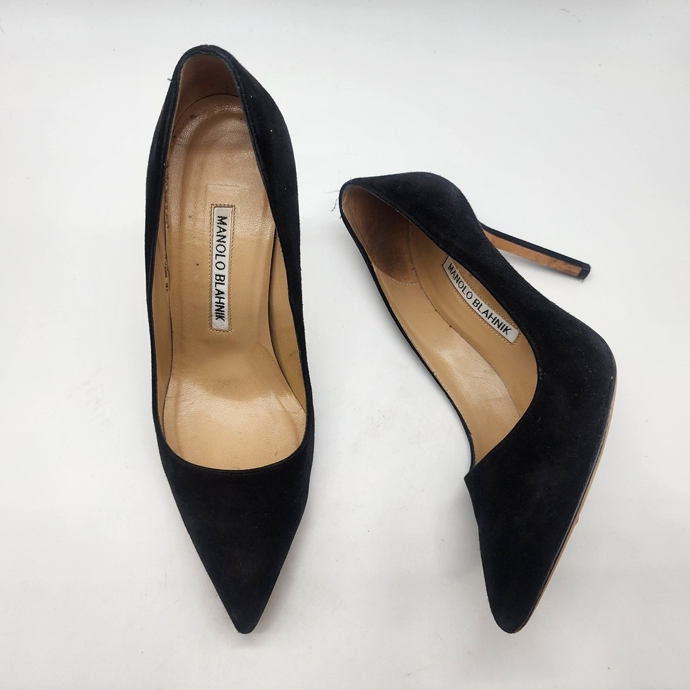 Manolo Blahnik BB Pumps Women's 35.5 US 5.5 Black Suede Point Toe Stiletto Heels